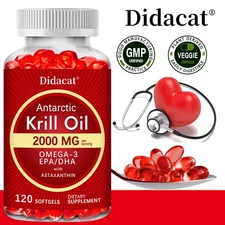 Antarctic Krill Oil Capsules-2000mg-Healthy Brain, Blood and Heart -120 Capsules