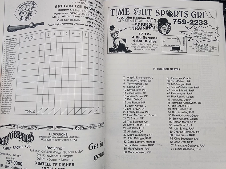 1997 Cincinnati Reds Spring Training Scorecard unmarked Pirates b61:6770 - Image 4 of 4