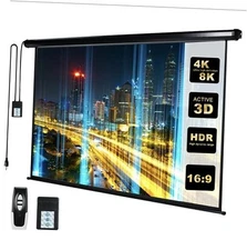  110" Motorized Projector Screen Electric Diagonal Automatic 110"(16:9) Black