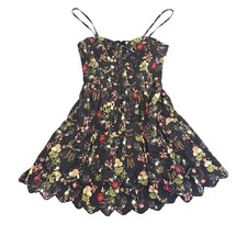 Alice + Olivia Floral Eyelet Mini Dress Sz 4 Lace Up Garden Fairycore Whimsy Blk
