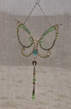 SUNCATCHER LUCKY GREEN ANGEL Glass Crystals Wirewrap