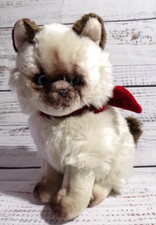 Russ Berrie Plush Cat Minx Siamese Blue Eye Red Velour Bow EUC Kitty 9