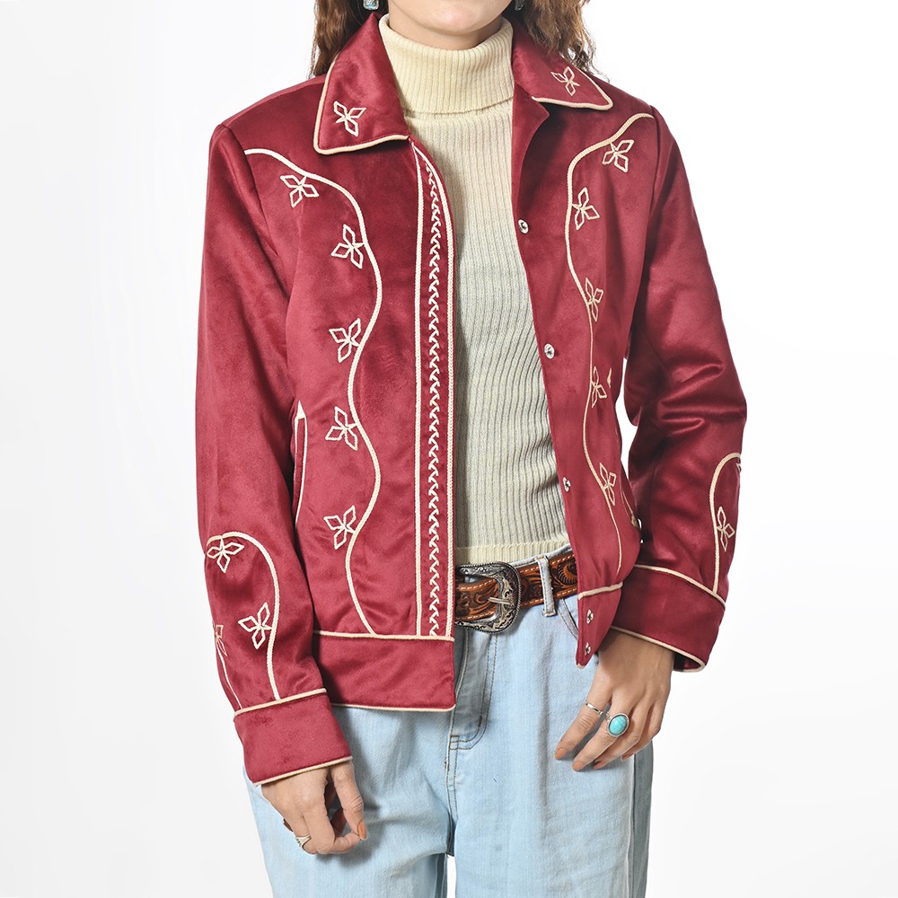 テーラードジャケット Ameri VINTAGE - BELT TIE DUAL JACKET AMERI AD American Darling Women's Embroidered Fabric Shirt Jacket
