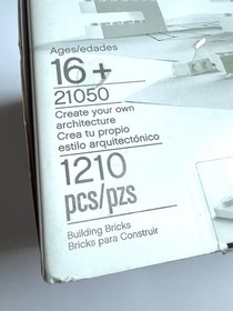 Lego 21050 Architecture Studio Set Box Manual & Tray Near Complete 1098 PCs