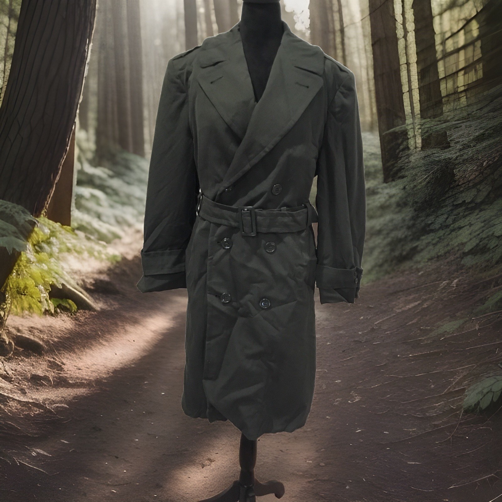 Vintage military style double breasted wool trench coat with wool lining 36S