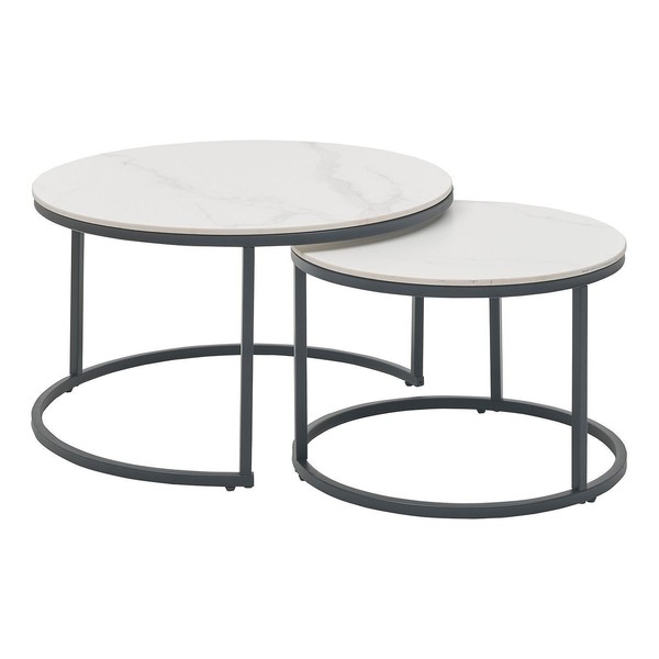 Couchtisch-Set 2-Teilig Wohnzimmertisch Schwarz Weiß Keramik Metallgestell-image