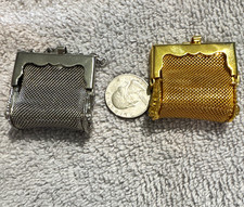 Lot of 2 Mini Metal Mesh Coin Purses Wallets w/ Clasp, Gold  Silver Tone