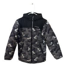 Columbia Boys Hooded Jacket Youth M 10/12 Black Camo Puffer
