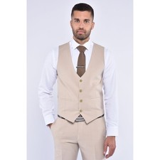 Mens Wedding Office Business Prom Slim Fit Single Breasted Waistcoat Beige Marl