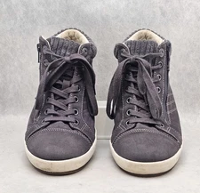 Taos Shoes Women Sz 9.5 Lace Up Mid Sneaker Grey Fabric Casual Plantar Fasciitis