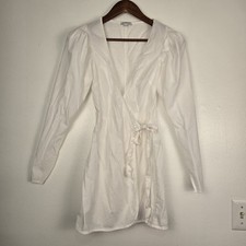 WeWoreWhat Blanca Wrap Dress Womens Size XSmall White Plunge Long Sleeve Poplin