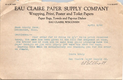 #ad #ad Eau Claire Paper Supply Co Apr 8 18 CB Elliott Eau Claire WI Letterhead TB4 $13.50