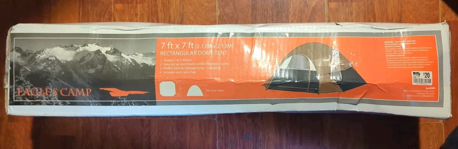 Eagle's Camp 7' x 7' 2 to 3-Person Rectangular Dome Tent **WORN BOX BUT SEALED**