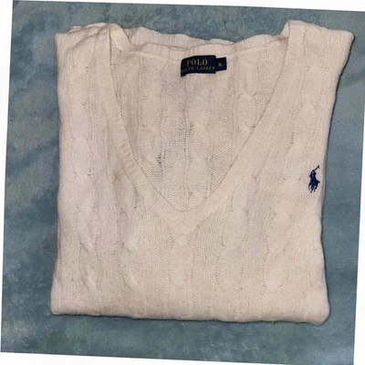 Pull Torsadé Laine Cachemire Crème Femme Vintage 🧥 Ralph Lauren - Taille Xl - Photo 1/4