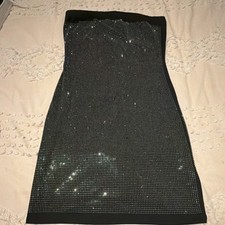 Daisy Black Rhinestone Strapless Bodycon Dress Stretch Short Size L