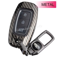 Funda protectora de llavero inteligente de metal de fibra de carbono para Hyundai Venue Santa Fe i30