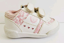 Vtg University Crest Infant Baby Shoes Strap Hook Loop Girls Sz 2 Pink USA