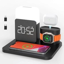 7 in 1 Charging Station for Iphone, Wireless Charging Station, Alarm Clock, Nigh