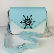 Loungefly Disney Frozen Elsa Snowflake Glitter Crossbody Bag Purse Blue White