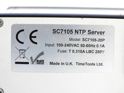 TIME TOOLS LTD. GPS NTP NETWORK TIME SERVER MODEL SC7105-20P NTP