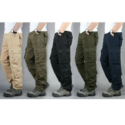 Herren Cargo Technisch Lange Hose Jagd Wandern Hose Chino Multi-Taschen - Bild 1 von 4