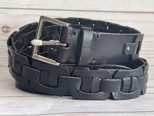 Vintage Talbots Womens Leather Belt Black Braided Woven Cut Leather Sz M Rare