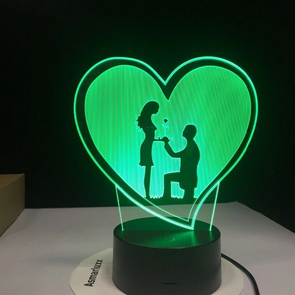 Proponer Boda 3D Acrílico LED 7 Colores Novedad Regalo Noche Luz Táctil Lámpara de Mesa Foto 2 de 3