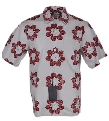 New Prada Men's UCS280 Camacia Popeline Wallpaper Amarena Floral Dress Shirt XS
