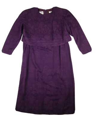 VINTAGE - WOMEN'S FLORAL PURPLE LONG SLEEVE SHIFT DRESS - KSL - SIZE 14