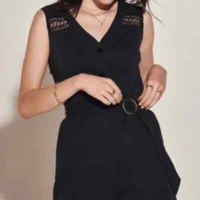JNSQ Erin Jumpsuit Romper Size 4 Black Belted NWT $69 Pockets Je Ne Sais Quoi