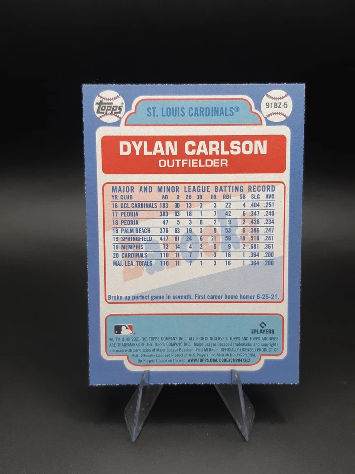 2021 Topps Archives Dylan Carlson RC 1991 Bazooka Shining Stars #91BZ-5 - Image 2 of 2