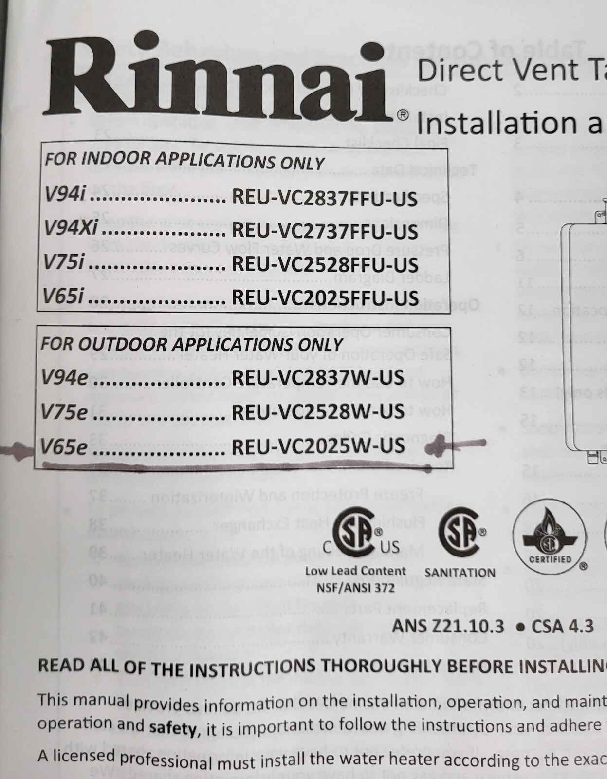 Rinnai V65eN Non-Condensing Natural Gas Tankless Water Heater Outdoor | eBay