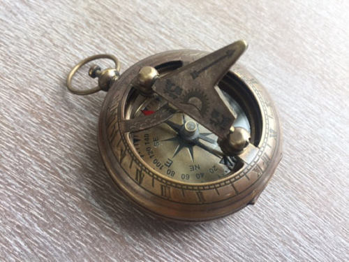 Brass Sundial Compass -Necklace Pendant 