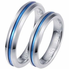 His and Hers Matching 4mm blue iron Inlay Tungsten Wedding Couple Rings Set
