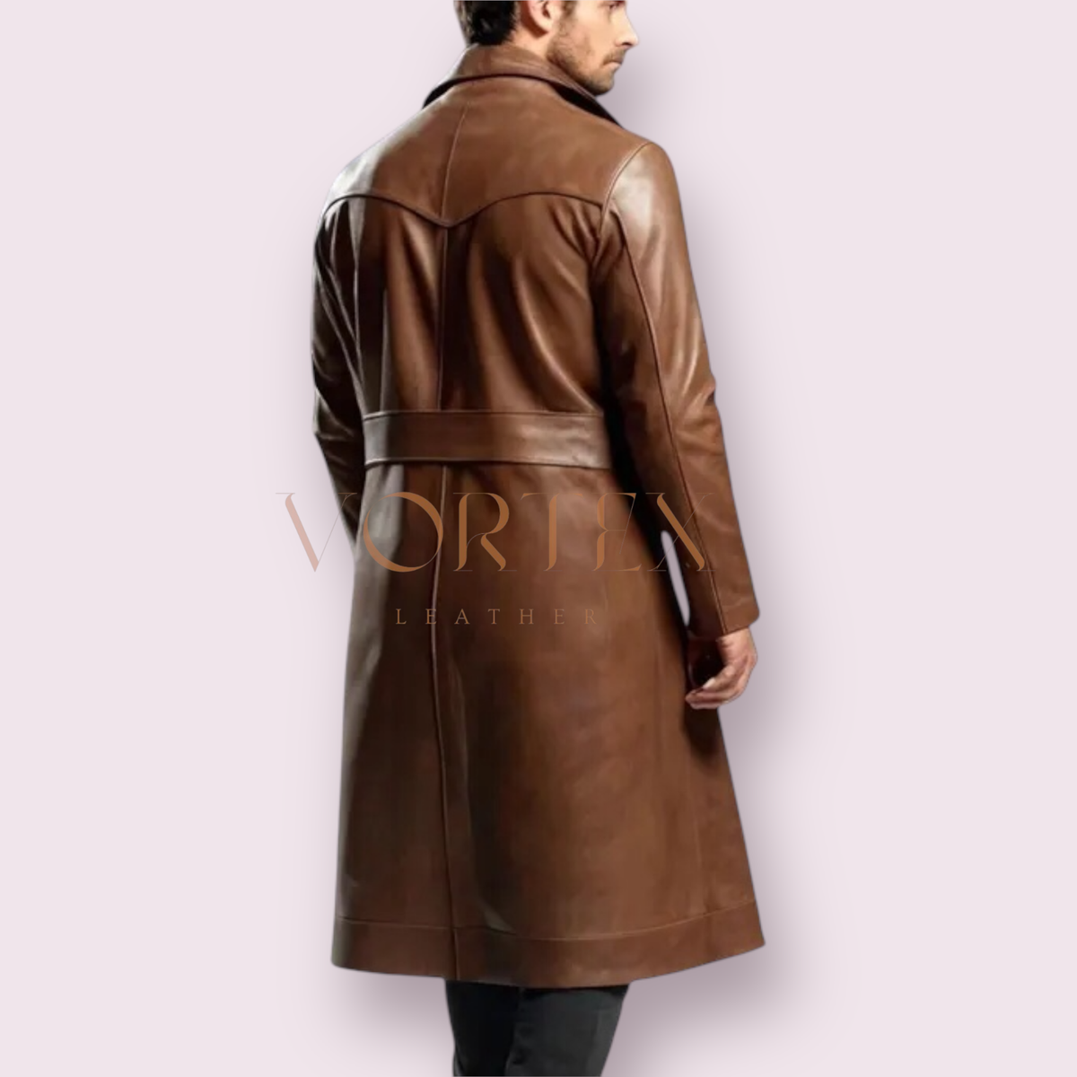 Men's Brown Leather Trench Coat Full Length Leather Winter Coat