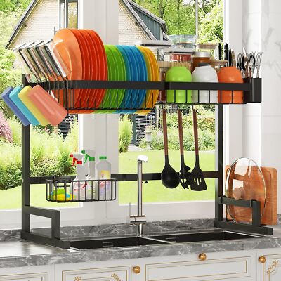 Over The Sink Dish Drying Rack Snap-On 2 Tier Large Dish Holder Stainless Steel