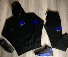 Black Blue Tracksuit Men's Hoodie Sweat Pants Sweatsuit Match Air Jordan 13