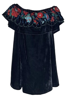 green emerald velvet dress Ruffle Neck Embroidered Dress