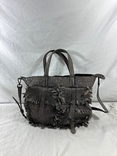 Vintage Costanza Rota Grey Leather Woven Tote Bag Purse With Shoulder Strap