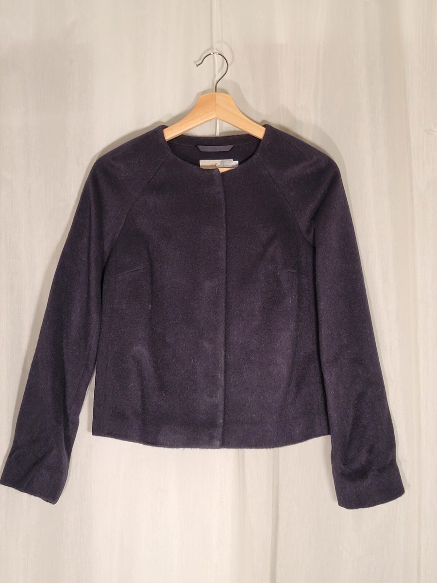 Boden British Women's Wool/Mohair Cropped Jacket Navy Snap Front US4R