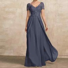 Chiffon Mother Of The Bride Dress Short Sleeve A Line V Neck Applique Party Gown