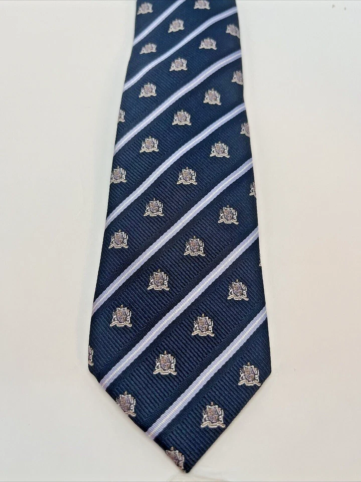 Boys 2-5 Elastic Pre-Tied Clip On Neck Tie Navy Blue w/ White Stripes Embroidery - Image 3 of 4