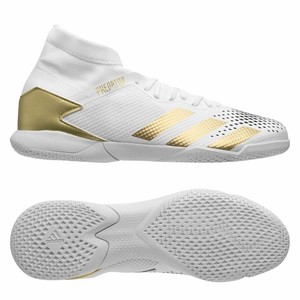 white and gold indoor soccer shoes