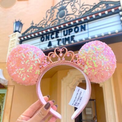 Rosa Pailletten Minnie Maus Stirnband Tiara Prinzessin Krone Disney Parks Ohren