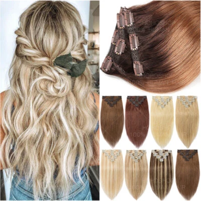 S-NOILITE Balayage Clip In Remy Echthaar Extensions 8 Tressen Glatt Dick Haarteile Weft DE