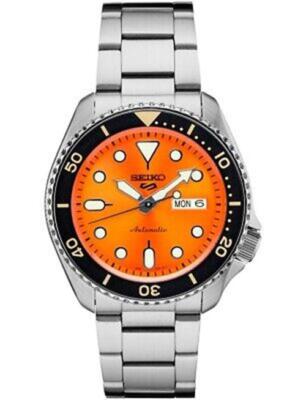 Seiko 5 Sports Men's 42.5mm Orange Dial Analog Silver Tone Wrist Watch SRPD59