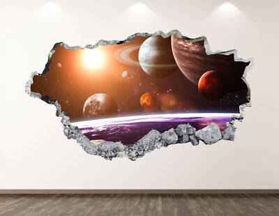 Weltraum Wandtattoo - Galaxie Planeten 3D zerschlagen Kunst Aufkleber Kinder Deko Vinyl Wandbild