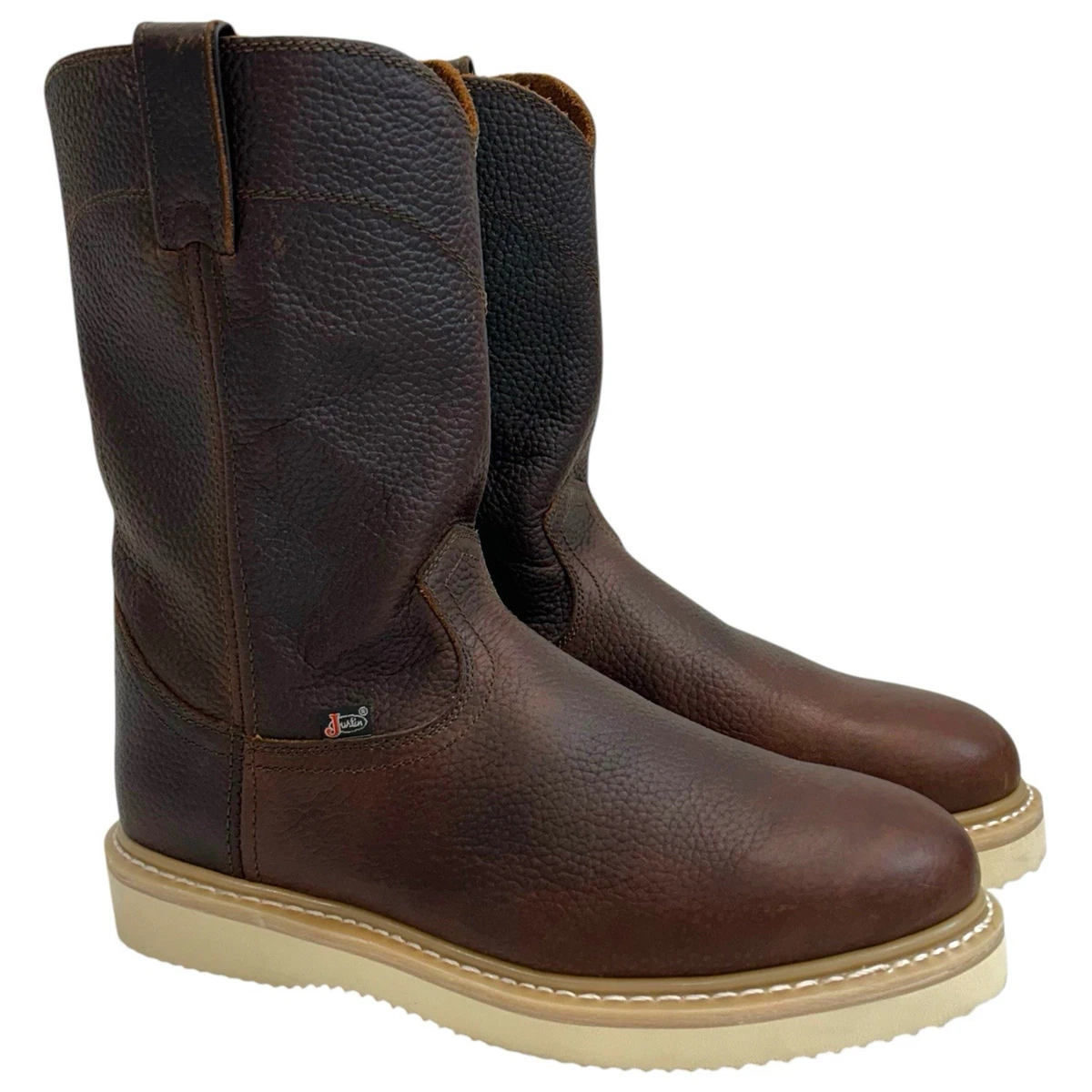 Justin JM460 Mens Brown Leather Moc Toe Chukka Boots Lace Up Ankle Shoes 8.5M Justin Boots Lightweight Solid Pattern Boots for Men for  main image 3