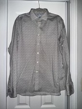 Egara Mens 17.5 Neck White Black Stretch Easy Care Patterned Long Sleeve