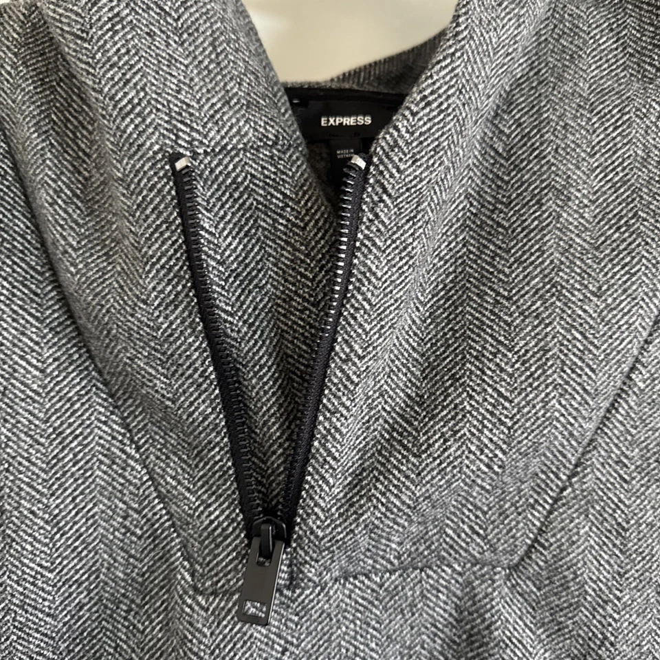 EXPRESS Hombre ESPIGA CREMALLERA SUÉTER SUDADERA CON CAPUCHA - Negro/Gris XL NUEVO CON ETIQUETAS Foto 3 de 4